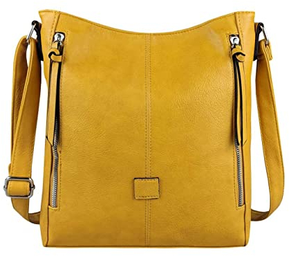 ITALYSHOP24 OBC DAMEN TASCHE Umhängetasche Schultertasche Shopper Crossbody Henkeltasche CrossOver Kunstleder Beuteltasche Handtasche Hobo Bag Reise Gelb