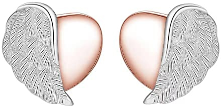 Viwind Viwind Damen Ohrstecker Engelsflügel Ohrstecker 925 Sterling Silber Ohrringe Herz Ohrringer Schmuck Geschenk mit Geschenkbox (Roségold)