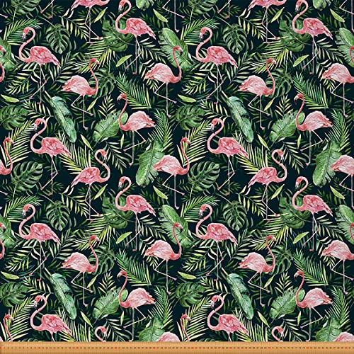 Loussiesd Flamingo Möbelstoff Meterware Tropischer Palmenblatt Dekorationsstoff für Polster und Heimwerkerprojekte Hawaii Blattzweige Botanischer wasserfester Outdoor Stoff 460x160cm Grün Rosa