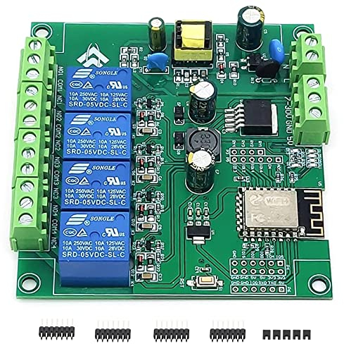 XTVTX ESP8266 Drahtloses WIFI 4 Kanal Relais Modul ESP-12F Wifi Entwicklungs Platine für Smart Home Access Control für drahtlose Steuerung DC7‑12V/5V USB