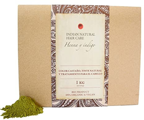 Henna y índigo - Color castaño - 1kg - Tinte natural y tratamiento para el cabello - En polvo (1kg)