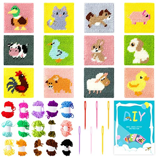WATINC Anfänger Kinder Stickerei Set Cross Stitch Embroidery Kit mit Muster Stickerei Starter Set Nähset für Kinder mit Anleitung Cross Stitch Embroidery Stickerei Liebhaber Weihnachtsdekorationen