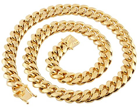 Hoisy Stainless Steel Necklace for Men, Gold Chain Charm Gold Other Clasp Type Curb Size 66CMx12MM Chain Stainless Steel Necklace