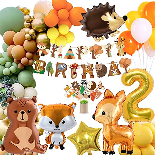 2 Geburtstag Junge Mädchen,Dschungel Geburtstagsdeko 2 Jahr Junge,Kindergeburtstag Deko mit Waldtiere Dschungel Luftballons,Happy Birthday Deko für Geburtstag,Safari deko,Babyshower