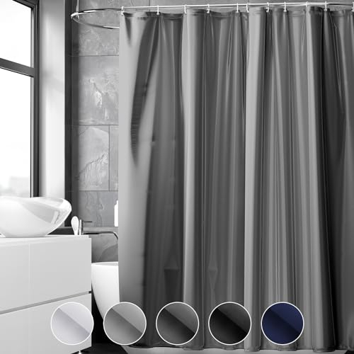REDKEY Duschvorhang 180x180 cm, Anti-schimmel Badvorhang, Waschbar Schnelltrocknend Wasserabweisend PVC Textil, Antibakteriell Badewanne Vorhang mit 12 Haken für Bad Dusche, Dunkelgrau