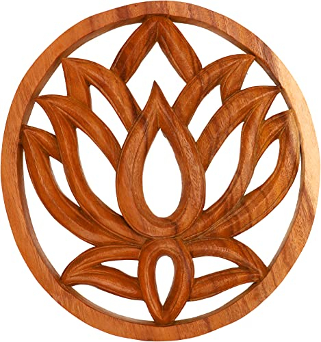 GURU SHOP Geschnitztes Wandbild Deko Wandrelief, Untersetzer - Lotus 30 cm, Braun, Masken & Wandschmuck