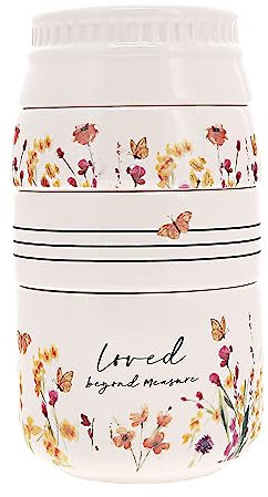 Pavilion - Loved Beyond Measure - 6-inch Stackable Ceramic Kitchen Measuring Cup - ¼, ⅓, ½, 1 Cup, Rustic, Antique, Farmhouse Design for Kitchen, Mason Jar Measuring Cup, 1 Count, Cream