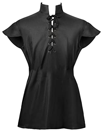 Leinen Shirt Herren kurzarm Slim Fit Seidenhemd Cosplay Sommer Sommerhemd Ohne Kragen Historische Mittelalter Hemd Wikinger Römer Kettenhemd Vintage Steampunk Leinenhemd Piratenkostüm