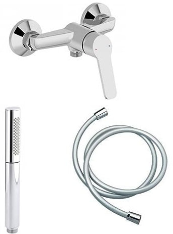 JACOB DELAFON Mitigeur de douche Aimé chrome + Douchette 2 jets chromé + Flexible lisse Chrome