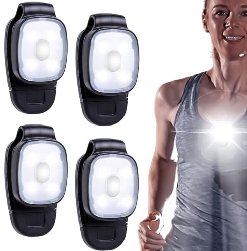 Leikurvo 4 Stück LED Clip Lampe, Outdoor LED Clip Lampe Mini Stirnlampe Nachtlauflicht USB Wiederaufladbar LED Lauflichter für Laufen Joggen Camping Wandern Bergsteigen