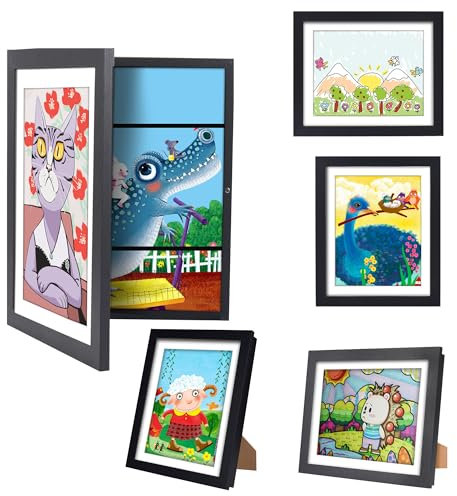 sixzerone Bilderrahmen Kinderzeichnungen, 2 Stück A4 Befüllba Kunstfotorahmen Kinder,25,4 x 32,8 cm,Frontöffnung Kunstwerke, Ideal für, Kunstprojekte, Schule, Zuhause (Schwarz)