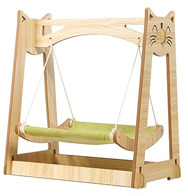 Hölzerne Katzenschaukel-Hängematte, Leise, Atmungsaktiv, 10 Kg Tragkraft, Weiches Sommer-Katzenbett Zum Aufhängen, Bissfest für Alle Jahreszeiten (DC-006-7)