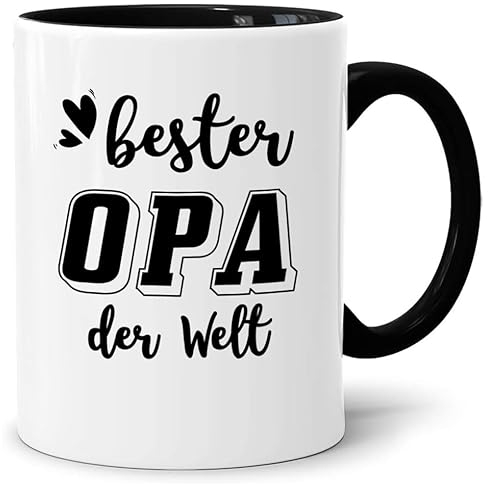 Opa Tasse mit Spruch Bester OPA der Welt, Geschenkidee für Opa zum Geburtstag, Vatertag, Weihnachtsgeschenke für Großvater von Kindern Tochter Sohn, Geschenk Kaffeetasse (Schwarz für Opa)