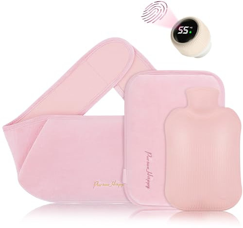 Yotako 3Pcs Hot Water Bottle Belt, Wrap Around Hot Hugger with Temperature Display, Waist Wearable Hot Water Bottle Pouch, Hot Water Bag for Period Pain Relief, for Adults Kids, Winter Gift - Pink