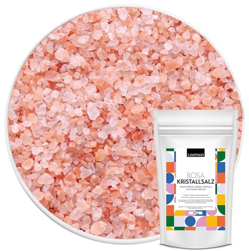 Limfood | 900g Rosa Salz (bekannt als Himalaya Salz) aus Salt Range Pakistan, rosa Kristallsalz, Pink Salt, Badesalz, Salz aus Punjab Pakistan, 2-4mm Körnung