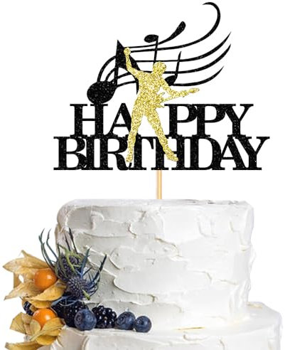 Dcokska Music Logo Happy Birthday Cake Topper， Glitter Guitar Cake Topper Decoration，Guitar Rock Themed Party, Music Social Party Cake Toppers Decorations/Birthday Party Decorations (black-4)