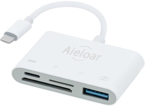 SD Card Reader for iPhone Ipad, Aieloar Memory Card Reader Adapter with Power Supply Port,USB Port and SD & TF Card Slots, Plug and Play