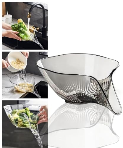 Panier de vidange multifonction avec bec verseur - Passoire amovible pour évier de cuisine - Entonnoir pour aliments et accessoires de cuisine - Gadgets pour laver les légumes, les fruits (gris)