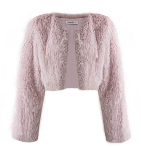 Amazhiyu Manteau d'hiver à manches longues en fausse fourrure pour femme, col rond, ouvert sur le devant, cardigan chaud en peluche, rose, XL