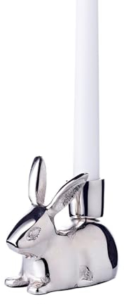 EDZARD Kerzenhalter Hase Louis (Höhe 8 cm) Aluminium vernickelt, Kerzenleuchter, Kerzenständer, Osterdeko, Ostern