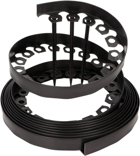 GARDENIX Flexible Rasenkante Kunststoff - Wetterbeständige Rasenabgrenzung Beeteinfassung Rund - Blumenbeet Umrandung - Schwarz, 10 m, 20 Erdanker, 6 cm Höhe