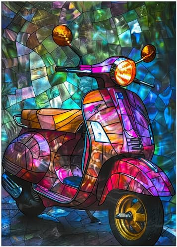 Stained Glass Scooter Jigsaw Puzzle 300/500/1000 Piece (300pc (28×40cm))