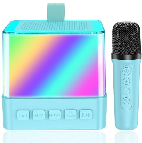 Karaoke Bambini con 1 Microfono, Altoparlante Bluetooth Portatile con LED, Microfoni Wireless per Bambini, Regalo Giocattolo Adatto per Feste/Esterni/Viaggi