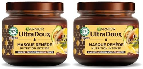 Garnier Ultra Doux - Masque Remède Nutrition Intense - Huile d'Avocat & Beurre de Karité - Pour Cheveux très Secs Bouclés ou Frisés - Sans Parabène - 340 ml (Lot de 2)