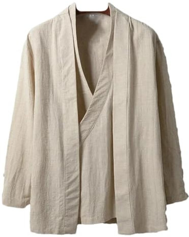 Cardigan Hanfu en lin de style chinois pour hommes, chemises kung fu, vestes kimono, manteaux, robe orientale, vêtements, lin, XL