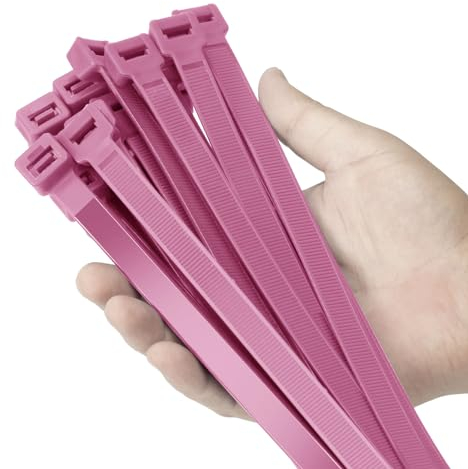 Armpow Kabelbinder - Robust, 113,4 kg, Extra Starke Kunststoffdrahtbinder, Groß und Lang, für Innen- und Außenbereich, UV-beständig, 30,5 cm, Rosa, 100 Stück