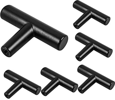 Veemoon 6 Stück Kommodenknöpfe aus Aluminiumlegierung in Schwarz T Form