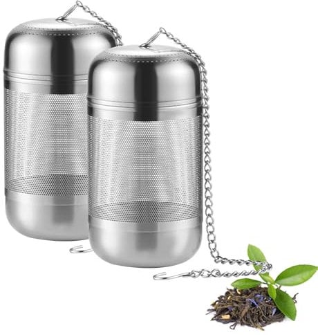 Loose Leaf Tea Infuser, 2 Pieces Stainless Steel Tea Strainer Fine Mesh with Chain, Loose Tea Infuser for Loose Tea Strainer Metal Tea Leaf Infuser for Teapot, Mugs, Cups