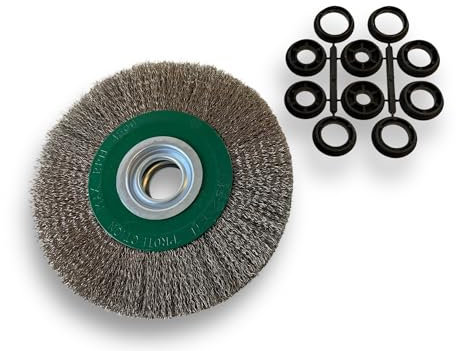 Lot de 3 brosses circulaires INOX | Ø 200 mm | Epaisseur 3 rangs | Fil dur 0.30 mm ondulé | Alésage 32 mm + réducteur bague 25/22/20/16/12 mm | Touret affûteuse ponceuse | Kibros 238203ITx3
