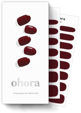 ohora Semi Cured Gel Nail Strips (N Classic Burgundy) - Works with Any Nail Lamps, Salon-Quality, Long Lasting, Easy to Apply & Remove - Includes 2 Prep Pads, File & Wooden Stick