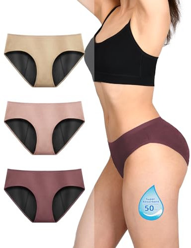 TIICHOO Periodenunterschwäsche Starke Blutung für Menstruation Wochenbett Periodenunterwäsche 3er Pack (M, Braun/Roségold/Beige)