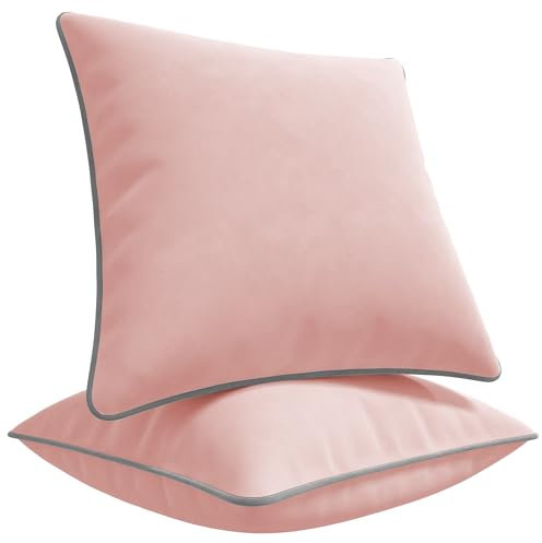 Blau Marité 2 Housses de Coussin en Velours Doux avec Passepoil Contrasté - Coussin pour Canapé, Lit et Décoration pour Salon et Chambre (Rose et Gris, 50x50cm)