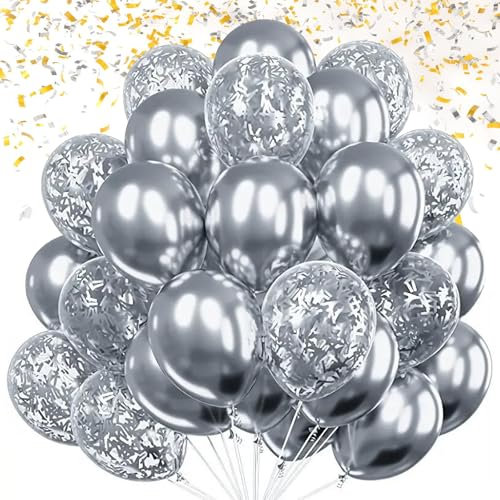 KOBOKO Luftballons Silber Hochzeit, 30 Stk 12 Zoll Silber Ballons Geburtstag, Konfetti Helium Ballon Deko Silberhochzeit, Helium Luftballon Silberhochzeit Deko, Luftballon Girlande Hochzeit Geburtstag