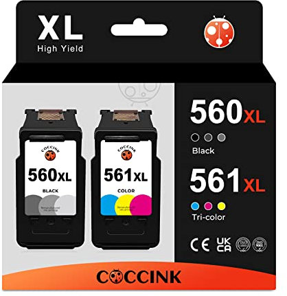 COCCINK Wiederaufbereitete Druckerpatronen Ersatz PG-560 XL CL-561 XL für Canon 560XL 561XL für pixma TS5350 TS7450 TS5351 TS5352 TS5353 TS7451 Drucker Hohe Kapazität (1 Schwarz, 1 Farbe)
