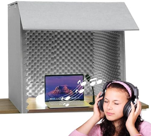 Soundproof Cover Desktop Soundproof Booth Portable Vocal Booth Sound Recording Booth Box Vocal Sound Absorbing Shield Easy To Assemble For Microphone, Studio Sound Singing