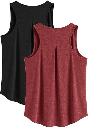 PINSPARK 2er Sport Tank Top Damen Locker Sportshirt Frühling Workout Laufen Yoga Top Ärmellose Sport Top Lässig Basic T Shirt Oberteile Schwarz/Weinrot s