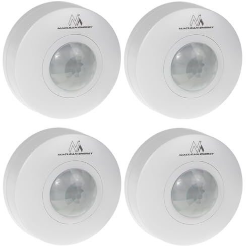 Maclean MCE314 PIR Bewegungsmelder für Innenmontage 4-er Pack, Infrarot-Bewegungsdetektor 360° Erfassungsbereich, Reichweite bis 6m, Max Belastung 1200W (4 Stück