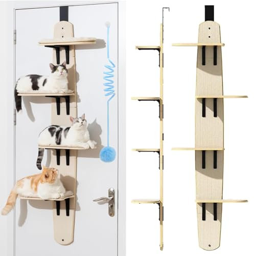 YZRDCXM Vertical Space for Cats Door Hanging,Hanging Over Door Cat Shelf,Over The Door Cat Tree,4-Levels Back of Over Door Cats Climber Vertical Space for Indoor Cats With Soft Mat