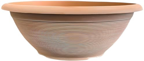 14 Inch Garden Bowl Planter Round Decorative Plant Pot Indoor Outdoor Lightweight White or Terracotta Tub for Flowers Herbs Shrubs Patio Balcony Durable Weather Resistant (2, Powdered Clay)