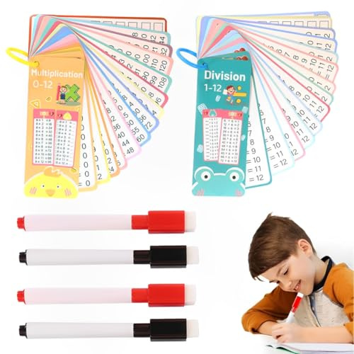 GXGM 2 Sätze Lernkarten, 1x1 lernen, Einmaleins Tabelle mit 15 x Übungsblättern, Teilungstabelle Tabelle mit 15 x Übungsblättern, Rechenhilfe Trocken Abwischbar Ohne zu Schmieren, Einschulung Geschenk