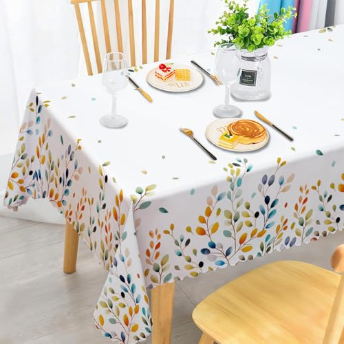iEvery Tischdecke Abwaschbar, Eukalyptus Gartentischdecke Rechteckig Wetterfest Floral Table Cloth Polyester Tischdecke Waterproof für Outdoor Gartentisch Küche Esstisch Garten 140x180 cm