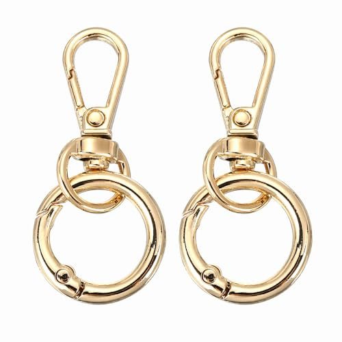 PATIKIL 1.8 Ganci Girevoli Con Anelli Chiave 2Pcs Doppia Apertura Moschettone Metallico Girevole Con Anello O Per DIY Gioielli Realizzazione Lanyard Portachiavi Borsa Finitura Oro