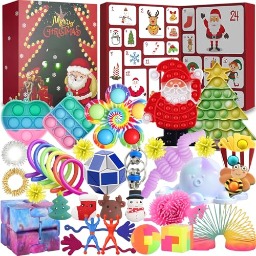 vita dennis Christmas Fidget Advent Calendar 2025 with 36 Pcs Fidget Toys for Kids and Adults, Sensory Stress Reliever Toy for Anxiety ADHD, Squeeze Toy Family Games Holidays Party Gift Box Set (Q)