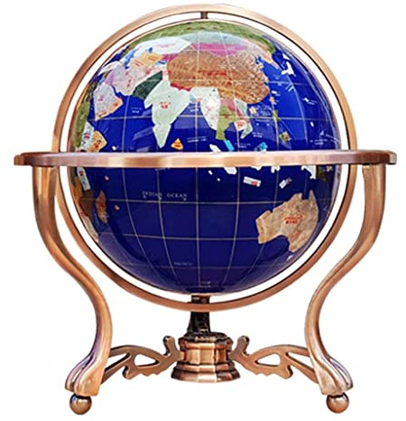 World Globe World Globe 17,7 Zoll Höhe 12,9 Zoll Durchmesser natürlicher Edelstein mit Zink -Legierung