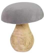 Riffelmacher Deko-Pilz aus Mangoholz mit grauem Samthut 8×10 cm Naturdeko in Braun & Grau Herbstdeko & Wohnaccessoire 74546