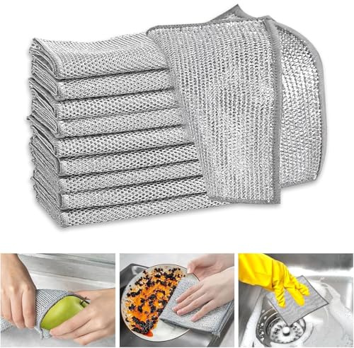 Auklet®geschirrspüllappen aus draht。10 Stück Tücher, Edelstahltücher-Set, Mehrzwecktücher, Wiederverwendbare, nasse und trockene, Kratzfeste Reinigungstücher. Drahtgeschirrtücher für Pfannen
